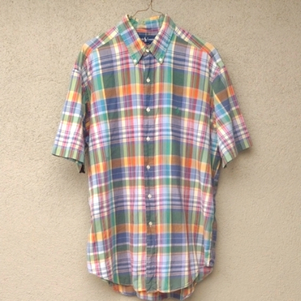Ralph Lauren Blake Green Plaid Short Sleeved Button-down Shirt Men's Large
